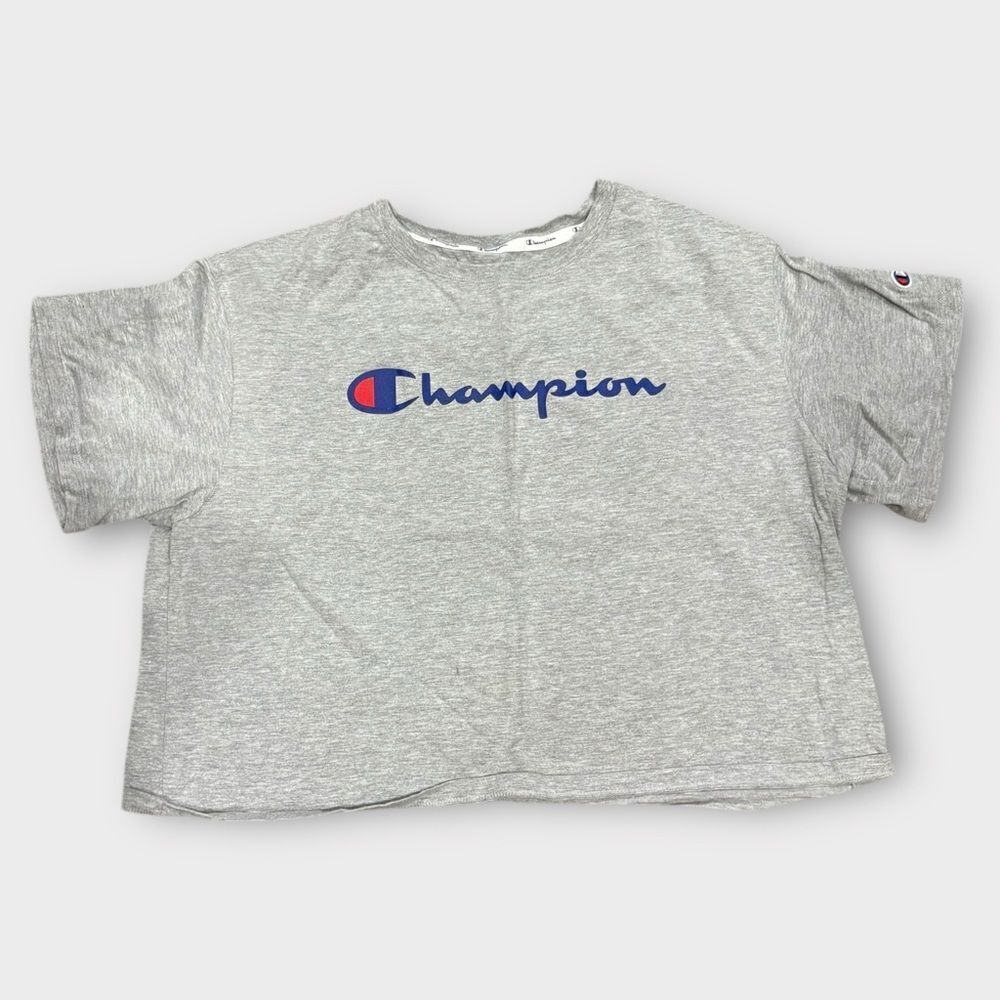 Champion Logo Women’s Cropped Gray T-Shirt Size XL